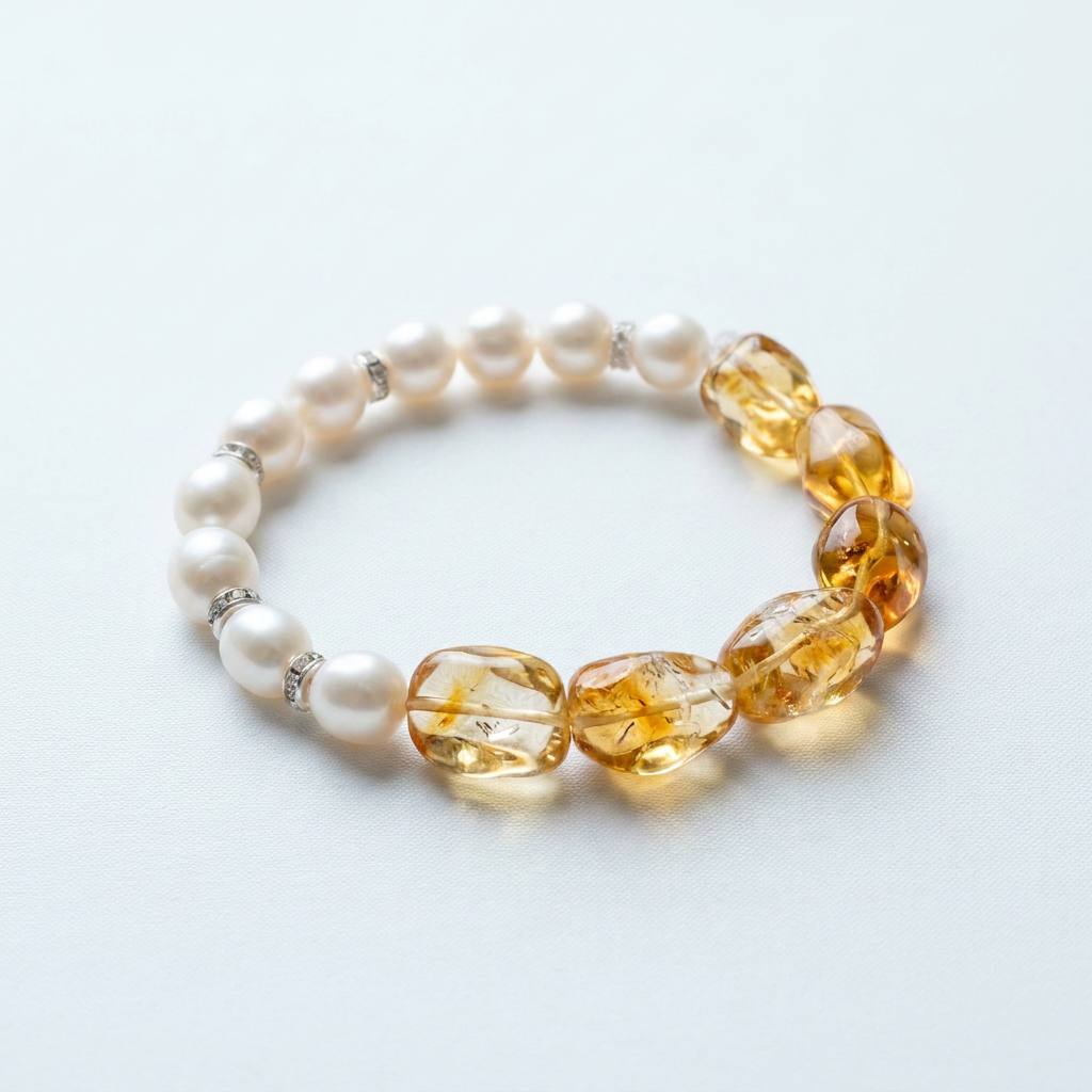 AURA ORIENT Amber Silk - Honey Citrine And Pearl Bracelet For Grounding
