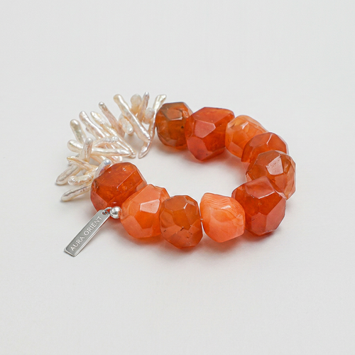 AURA ORIENT Cinnabar Glow - Red Carnelian And Baroque Pearl Bracelet
