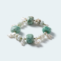 AURA ORIENT Jade Mist - Celadon Amazonite And Baroque Pearl Bracelet