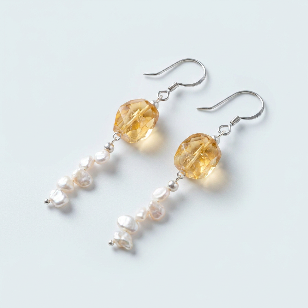 AURA ORIENT Dawn Ember - Honey Citrine And Baroque Pearl Earrings