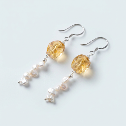 AURA ORIENT Dawn Ember - Honey Citrine And Baroque Pearl Earrings