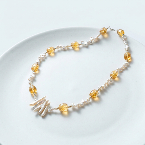 AURA ORIENT Aurora Glow - Large Baroque Pearl And Citrine Necklace